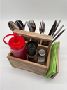 Tisch Organizer, Gewürz- und Besteckhalter gelaserter Schriftzug, Holz