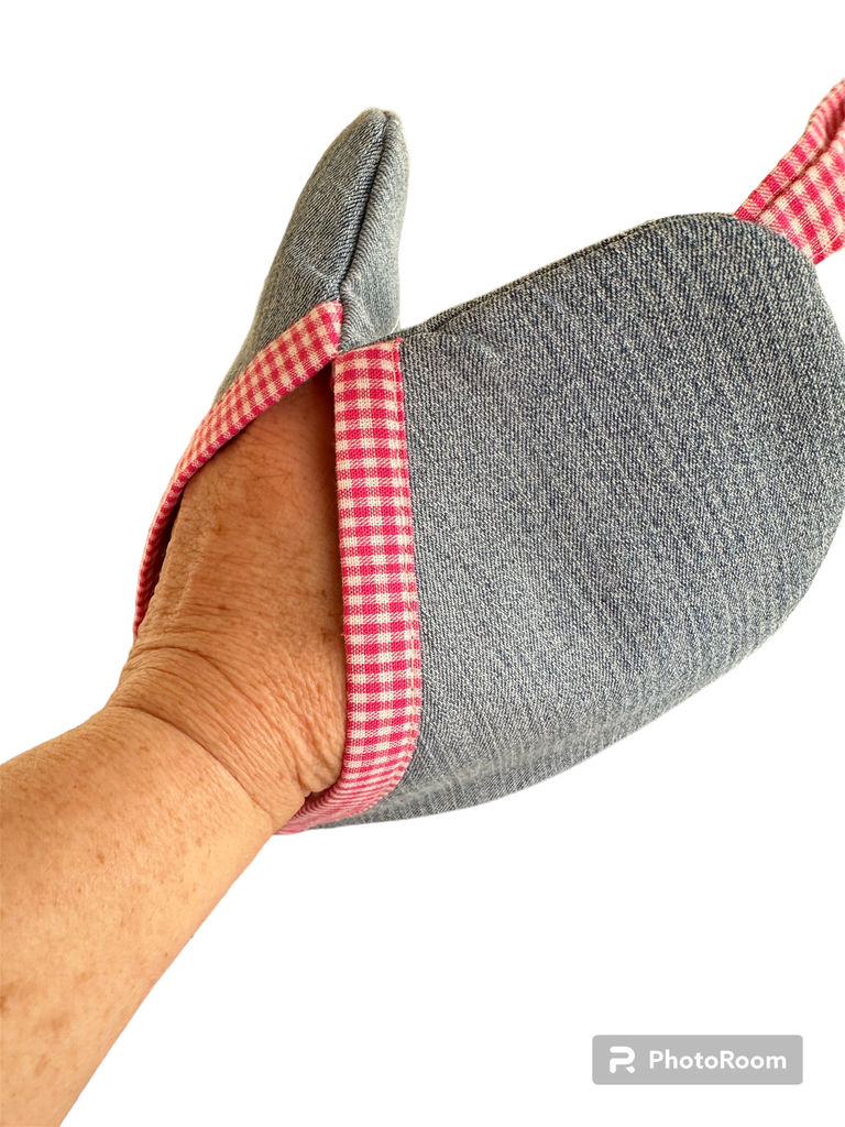 Jeans-Topflappen-Set: Ein Herz für Köche! (rot kariert)